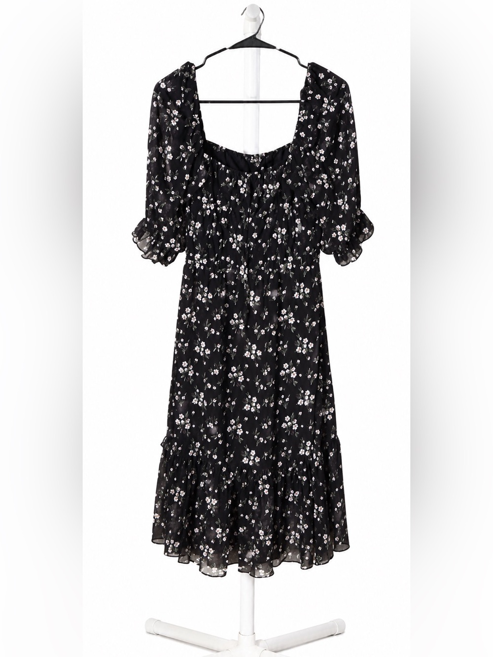 Trixxi Black Midi Dress with White Floral Print
